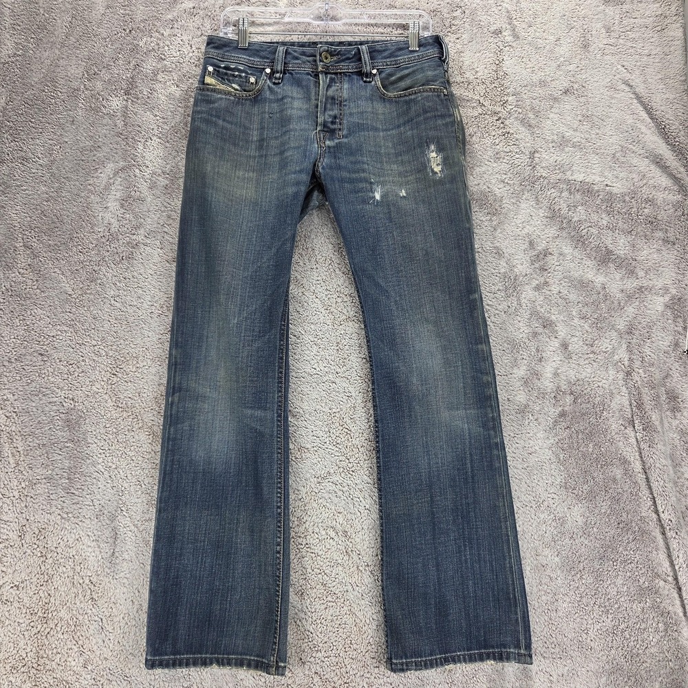 Diesel Jeans Mens 28x30 Blue Zatiny Regular Bootcut Made Italy Altered Hem 008RQ